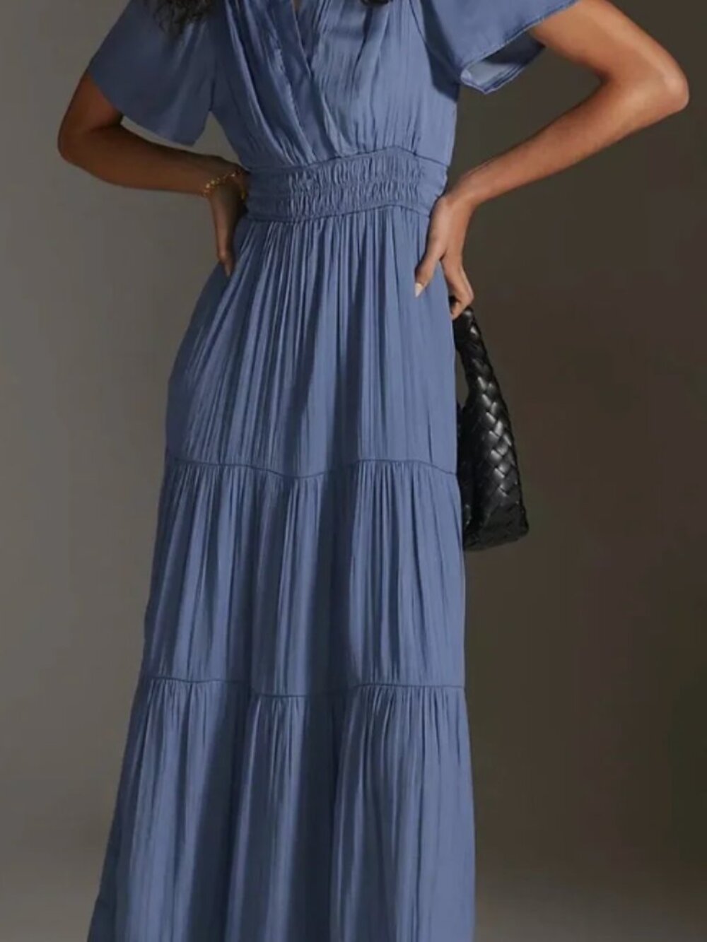 Anthropologie Somerset Satin Blue Maxi Dress